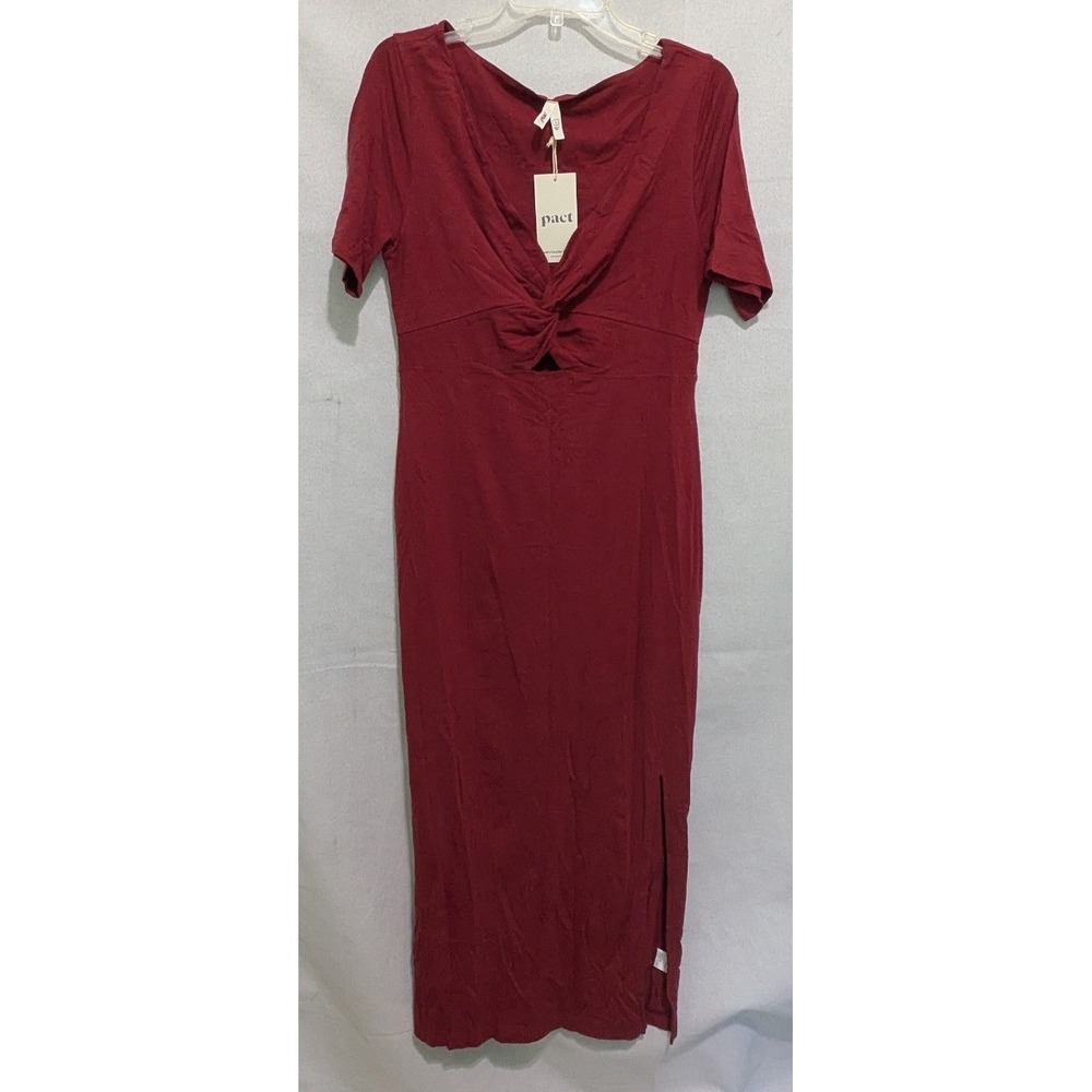 Pact Maxi Dress Women Large Burgundy NEW Twist Front Organic Cotton Blend Cutout